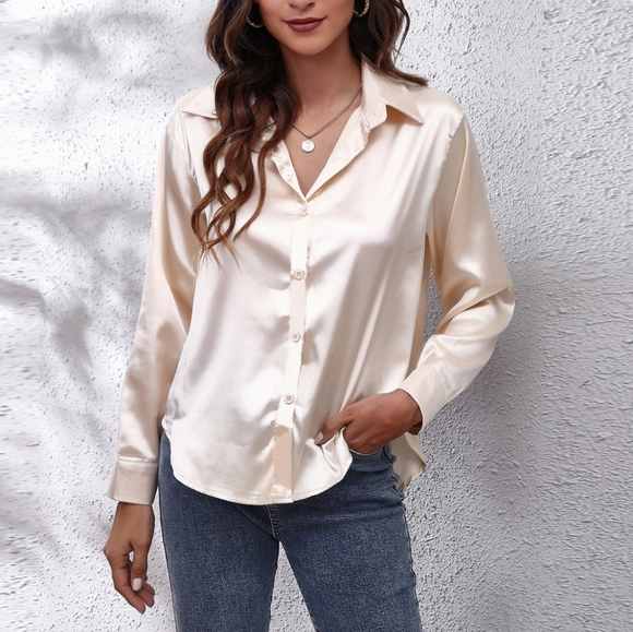 Cream Collared Neck Buttoned Long Sleeve Shirt - Picture 4 of 5